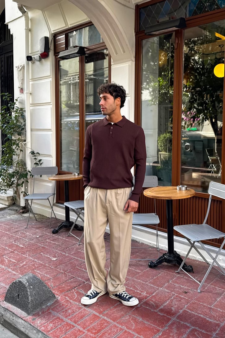 Düğmeli Polo Yaka Triko Kazak