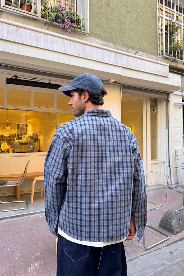 E Nakış Ekose Oversize Gömlek