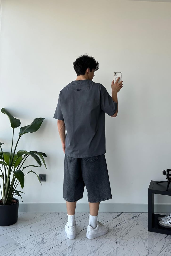 Eagle Baskılı Füme Oversize Tişört