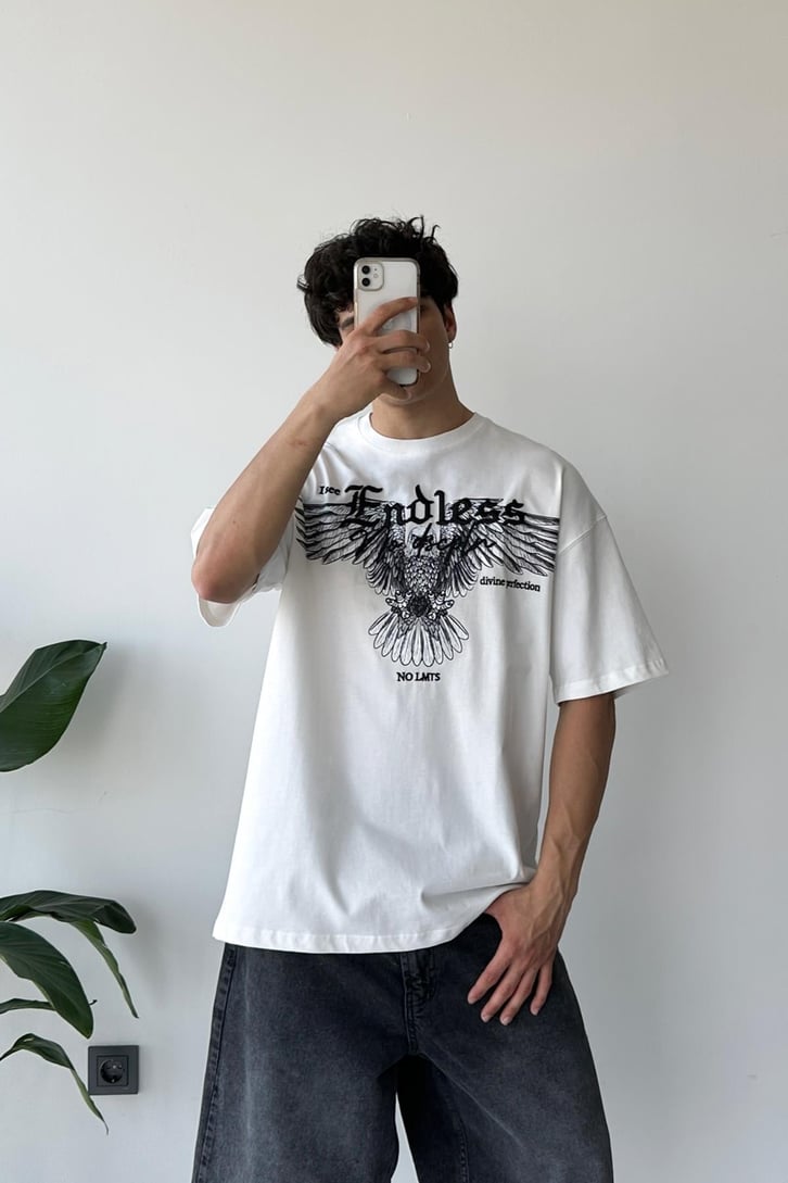 Eagle Baskılı Siyah Oversize Tişört
