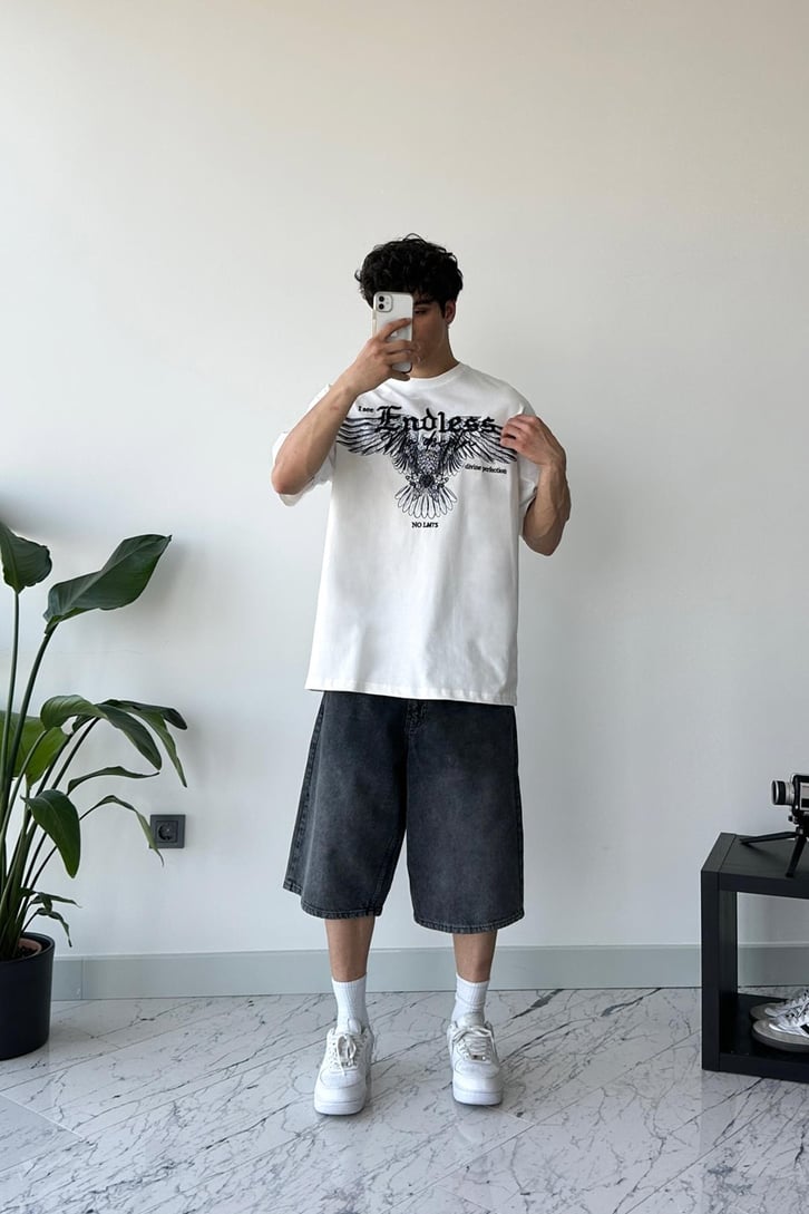 Eagle Baskılı Siyah Oversize Tişört