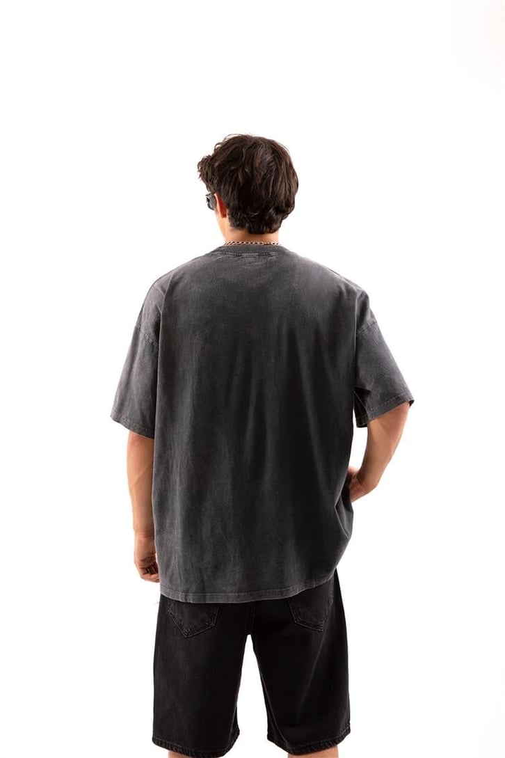 Eagle Edition Baskılı Acid Wash Oversize Tişört