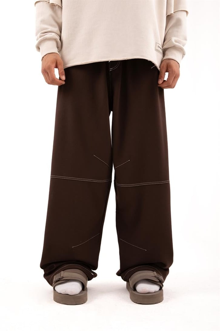 Efektif Dikiş Detaylı Skater Fit Kahverengi Kumaş Pantolon