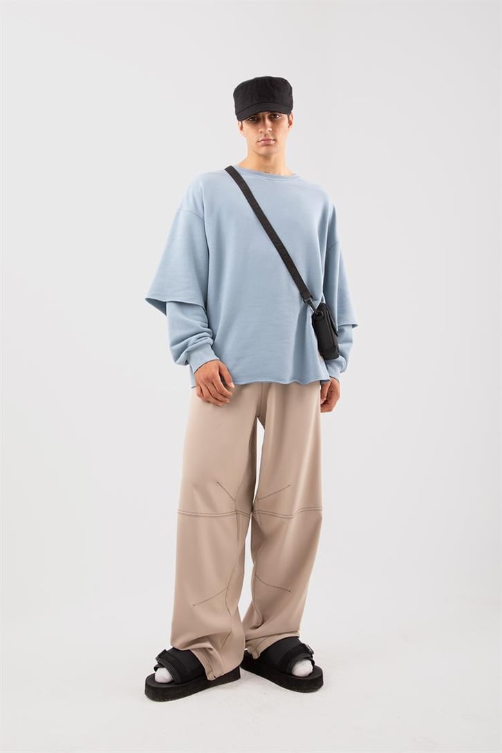 Efektif Dikiş Detaylı Skater Fit Taş Rengi Kumaş Pantolon
