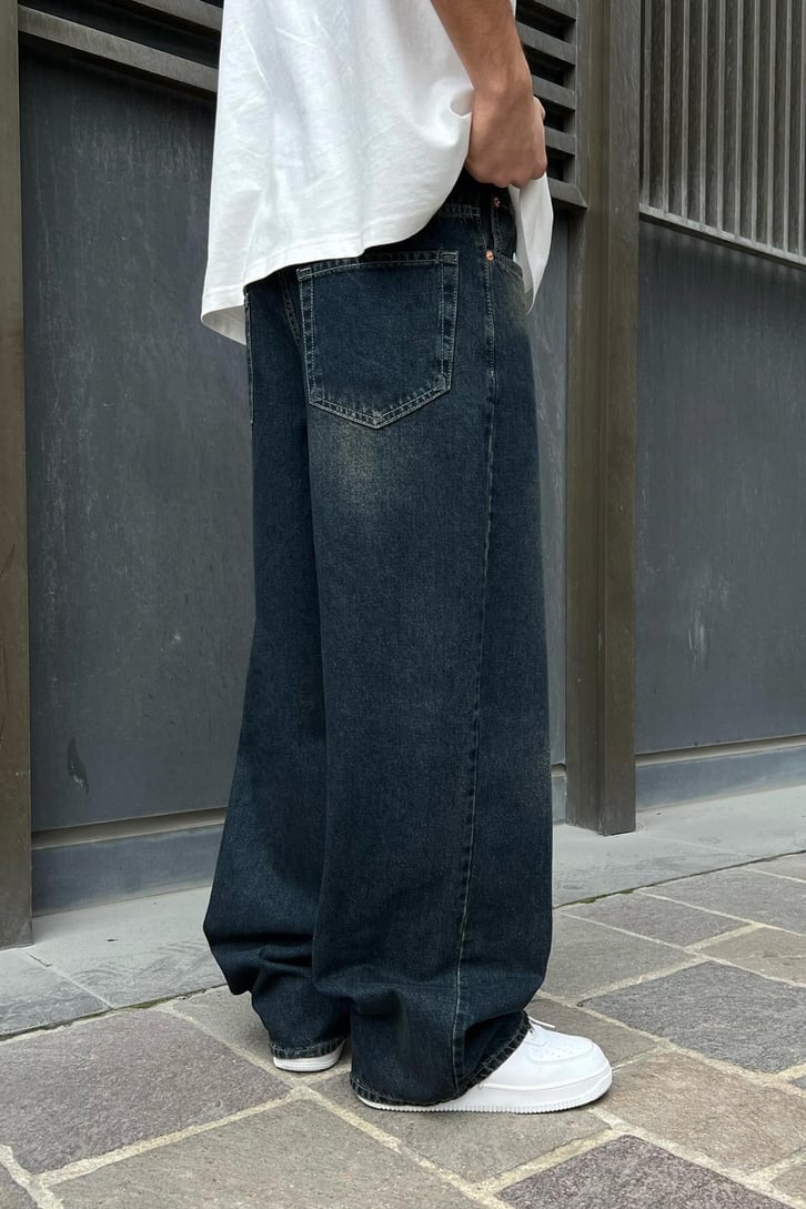 Efektif Koyu Mavi Baggy Jean