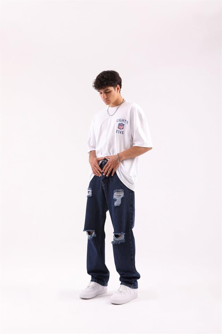 EFL Nakışlı Beyaz Oversize Tshirt