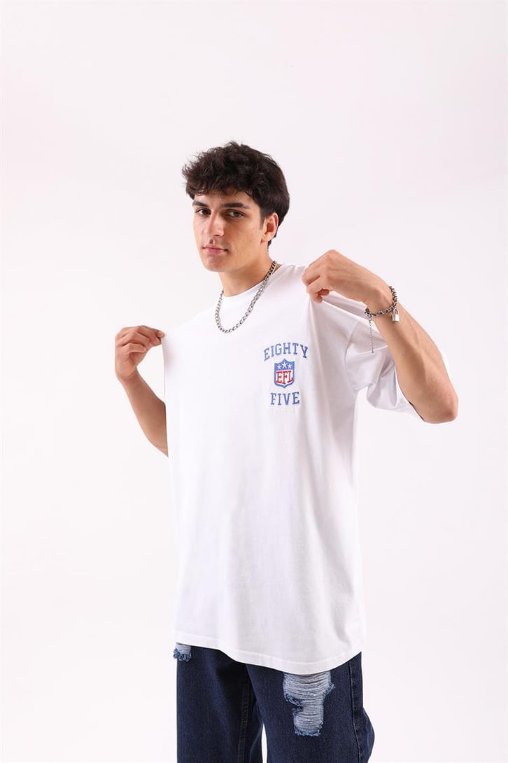 EFL Nakışlı Beyaz Oversize Tshirt