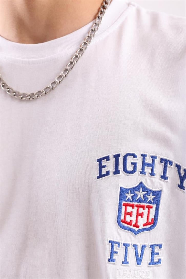 EFL Nakışlı Beyaz Oversize Tshirt