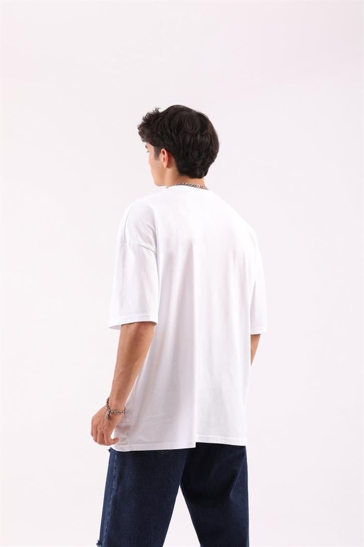 EFL Nakışlı Beyaz Oversize Tshirt