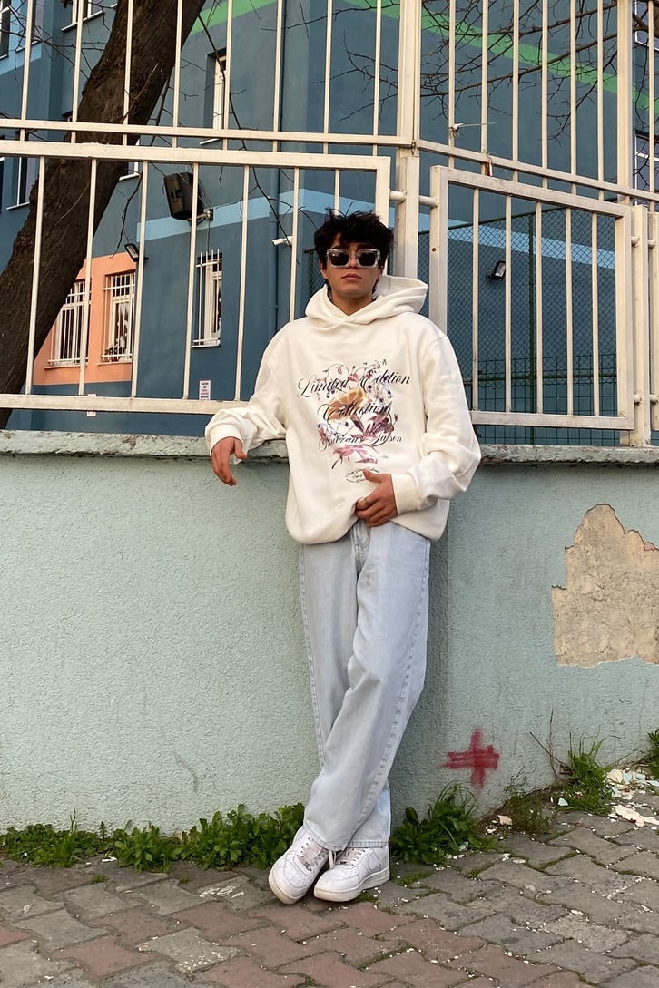 Egzotic Flower Oversize Printed Hoodie
