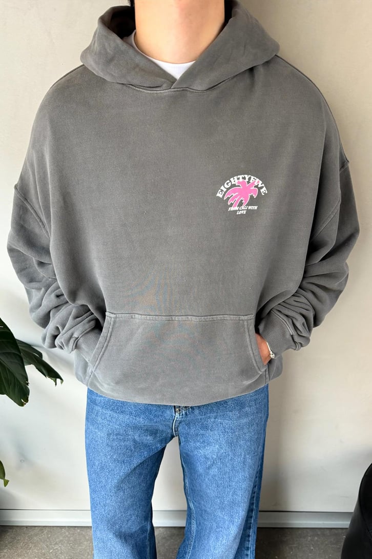 Eightyfive Baskılı Gri Oversize Hoodie