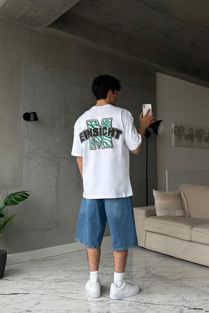 Einsicht Baskılı Beyaz Oversize Tişört