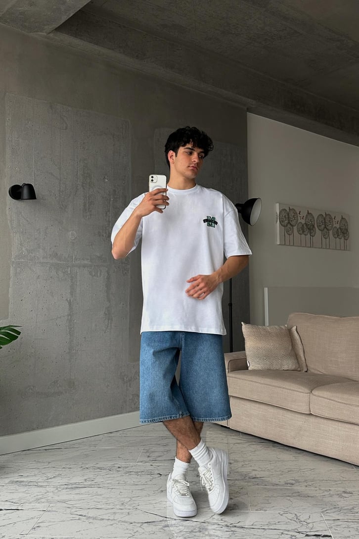 Einsicht Baskılı Beyaz Oversize Tişört