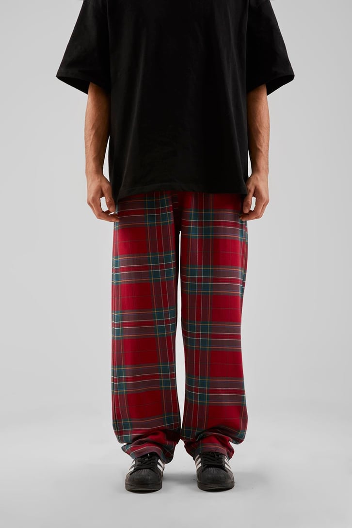 Ekose Desen Bel Lastikli Koyu Yeşil Pijama