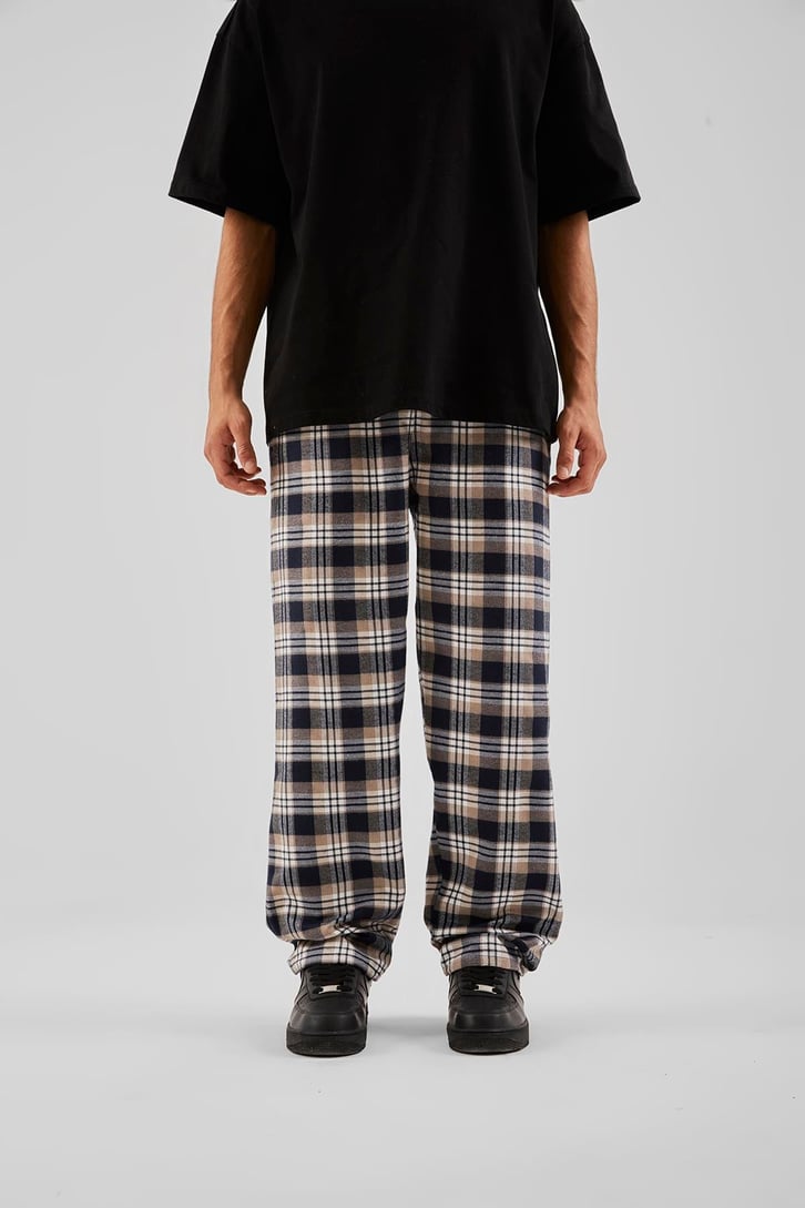 Ekose Desen Bel Lastikli Siyah Pijama
