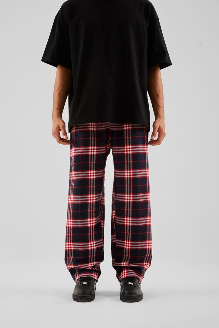 Ekose Desen Bel Lastikli Siyah Pijama