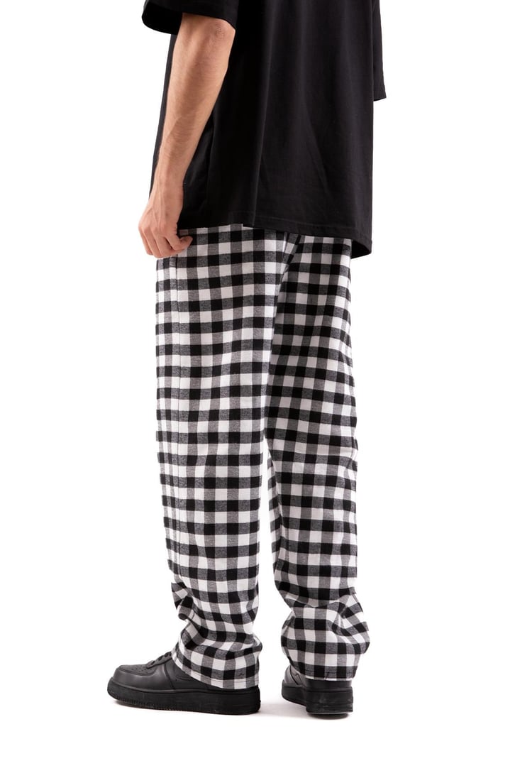 Ekose Desen Bel Lastikli Siyah Pijama