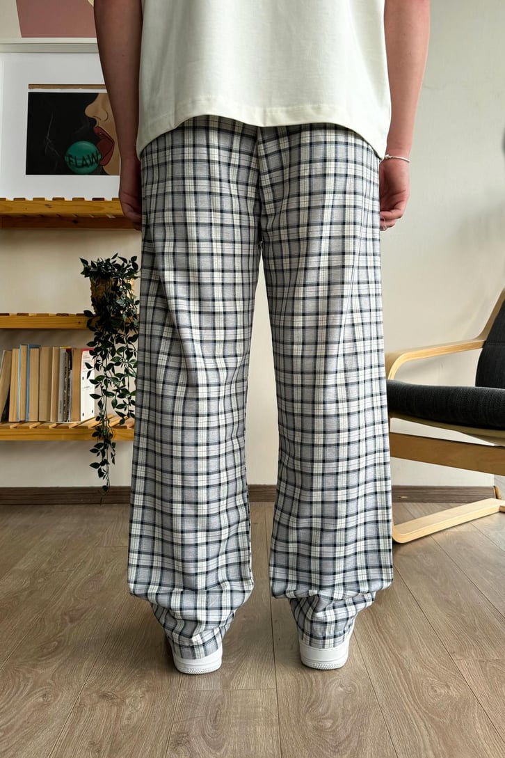 Ekose Desen Gri Baggy Pijama