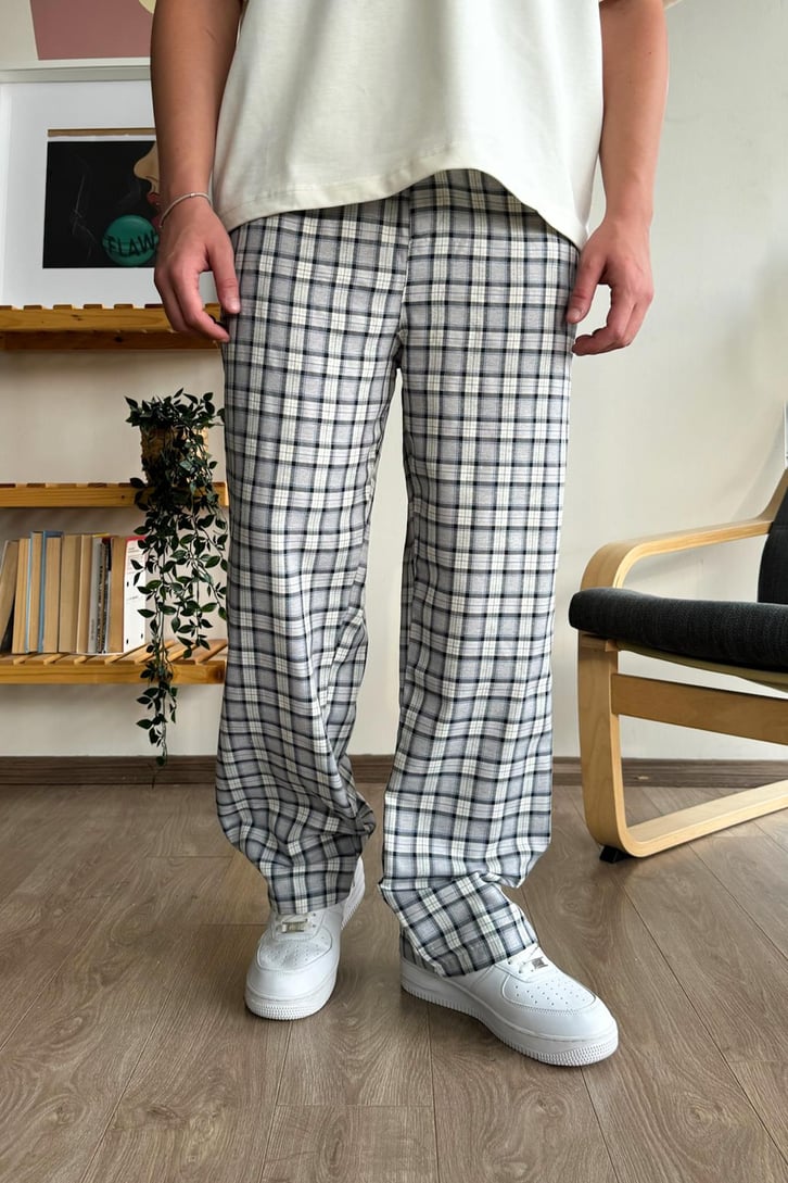 Ekose Desen Gri Baggy Pijama