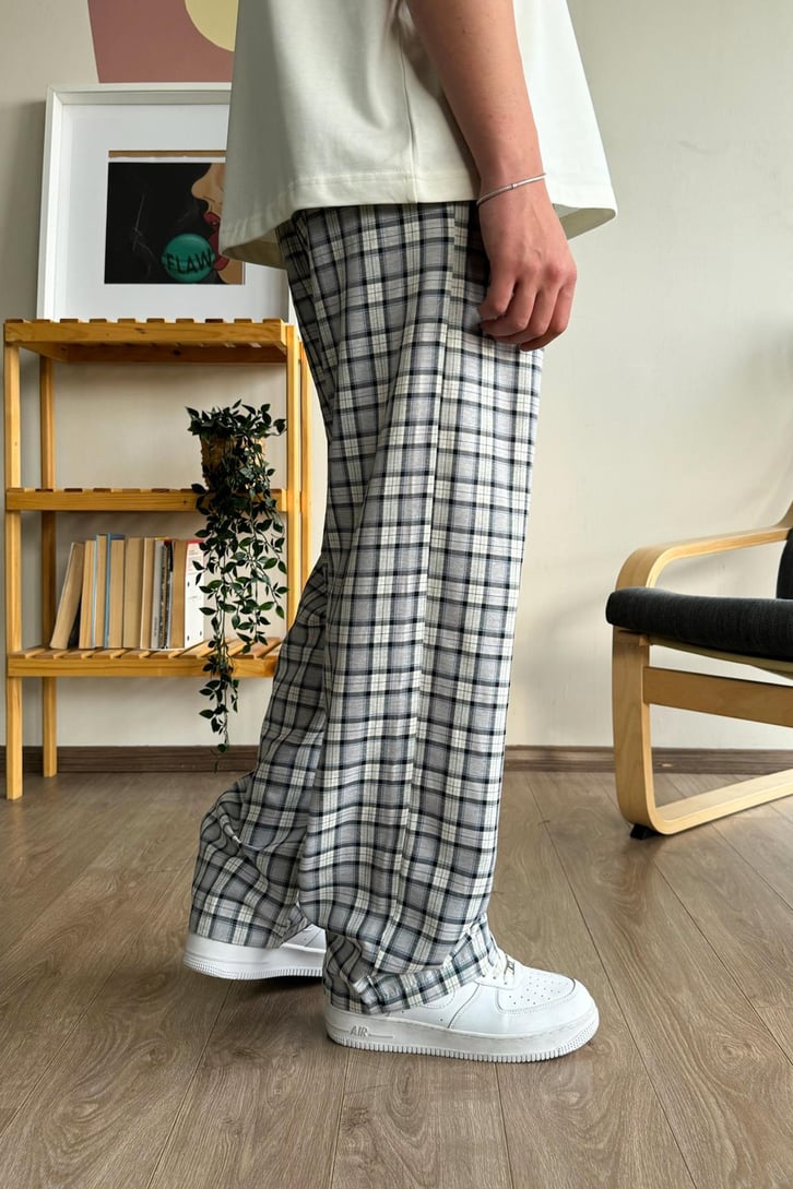 Ekose Desen Gri Baggy Pijama