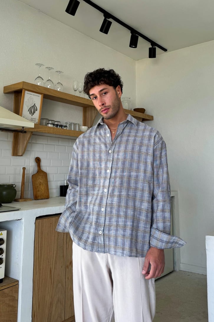 Ekose Desen Oversize Gömlek
