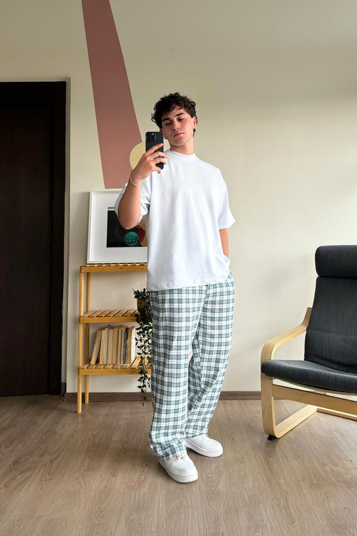 Ekose Desen Yeşil Baggy Pijama