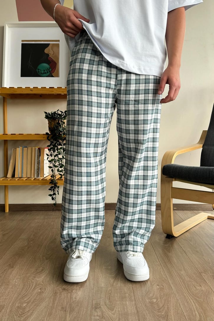 Ekose Desen Yeşil Baggy Pijama