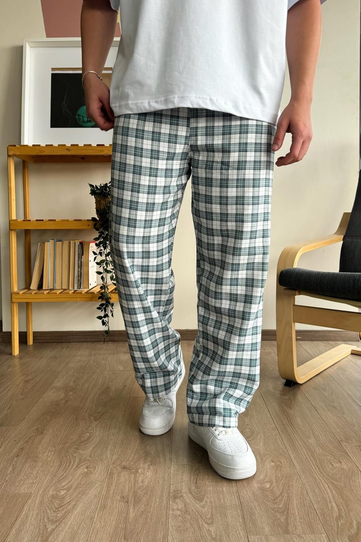 Ekose Desen Yeşil Baggy Pijama