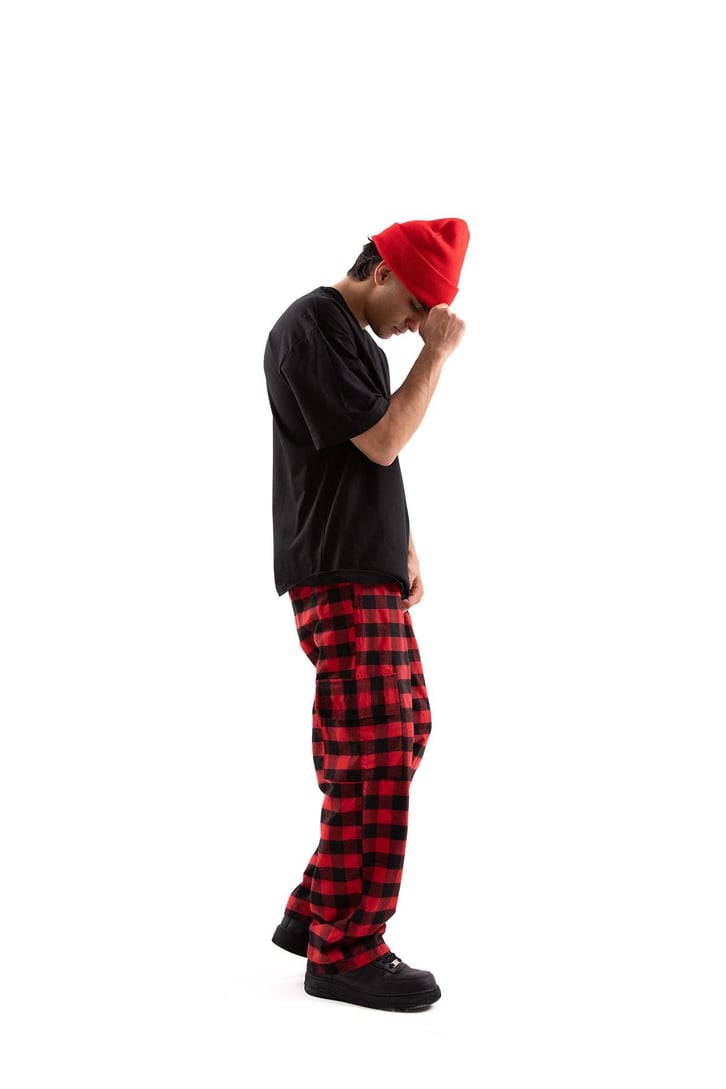 Ekose Desenli Kargo Cepli Kırmızı Pijama