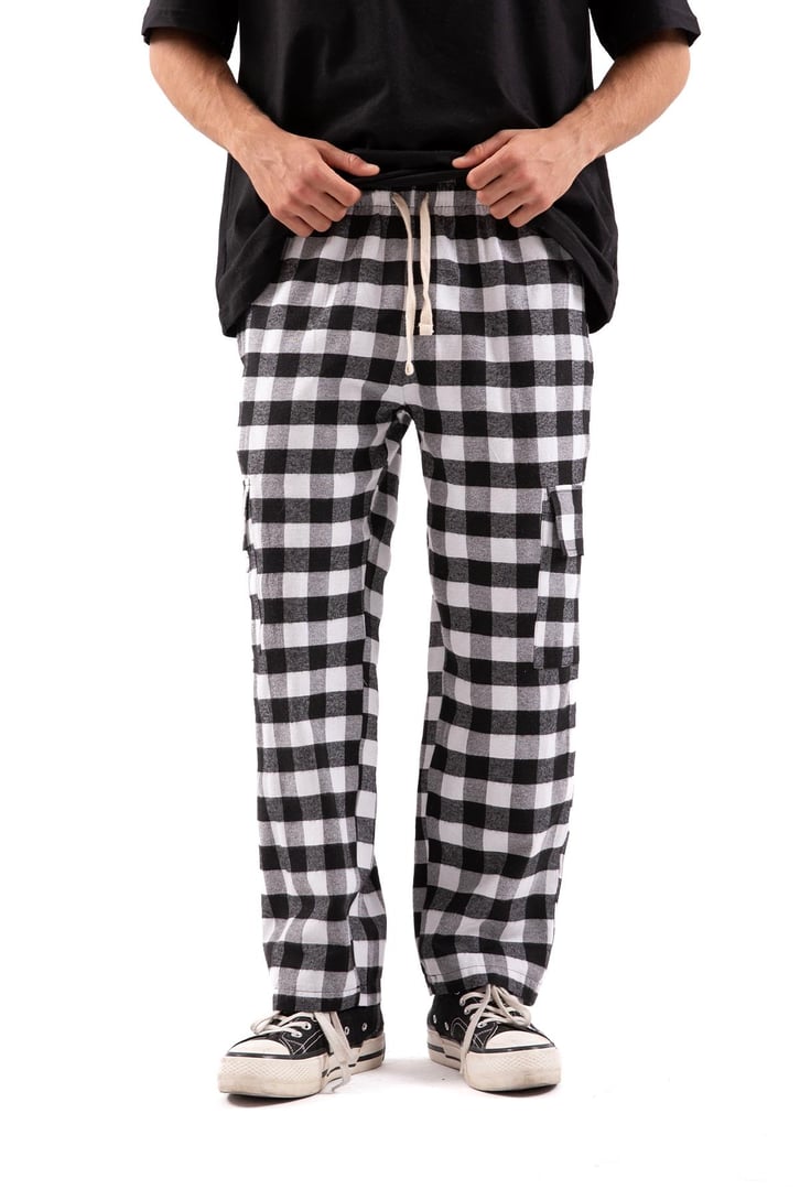Ekose Desenli Kargo Cepli Siyah Pijama
