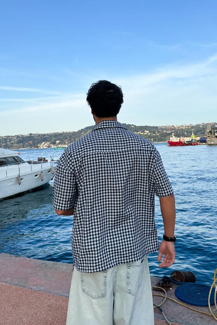 Ekose Oversize Kısa Kol Gömlek
