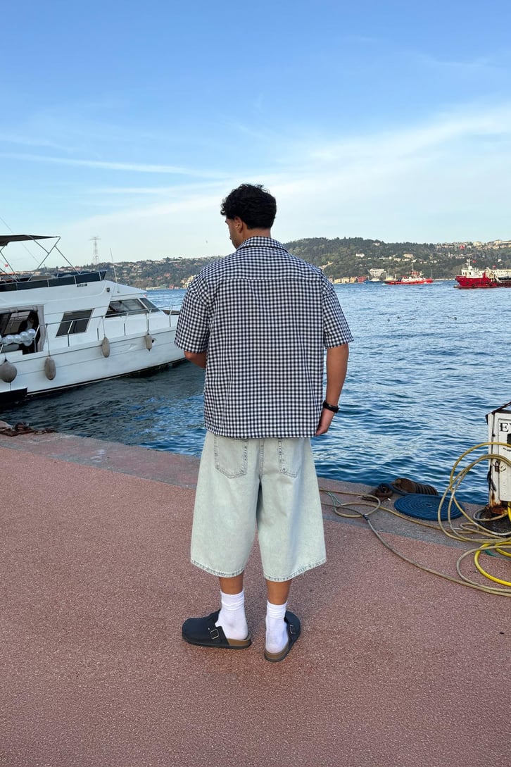 Ekose Oversize Kısa Kol Gömlek