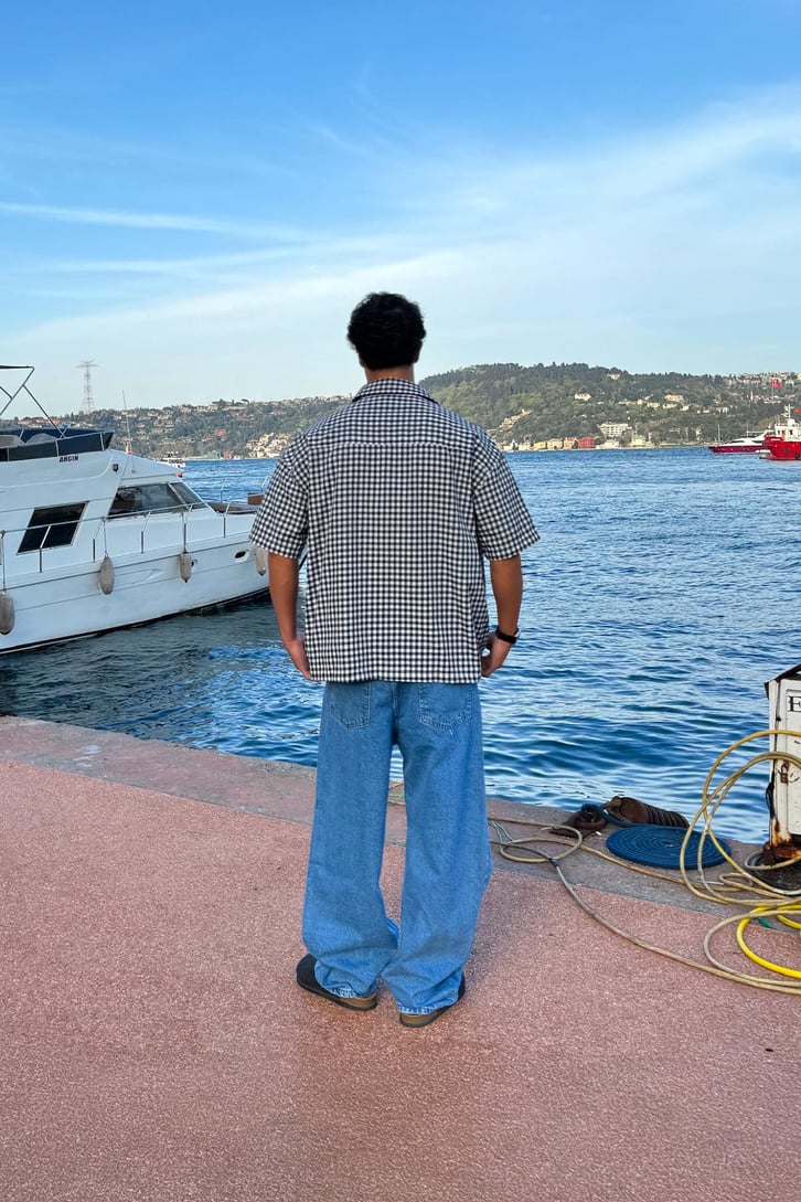 Ekose Oversize Kısa Kol Gömlek