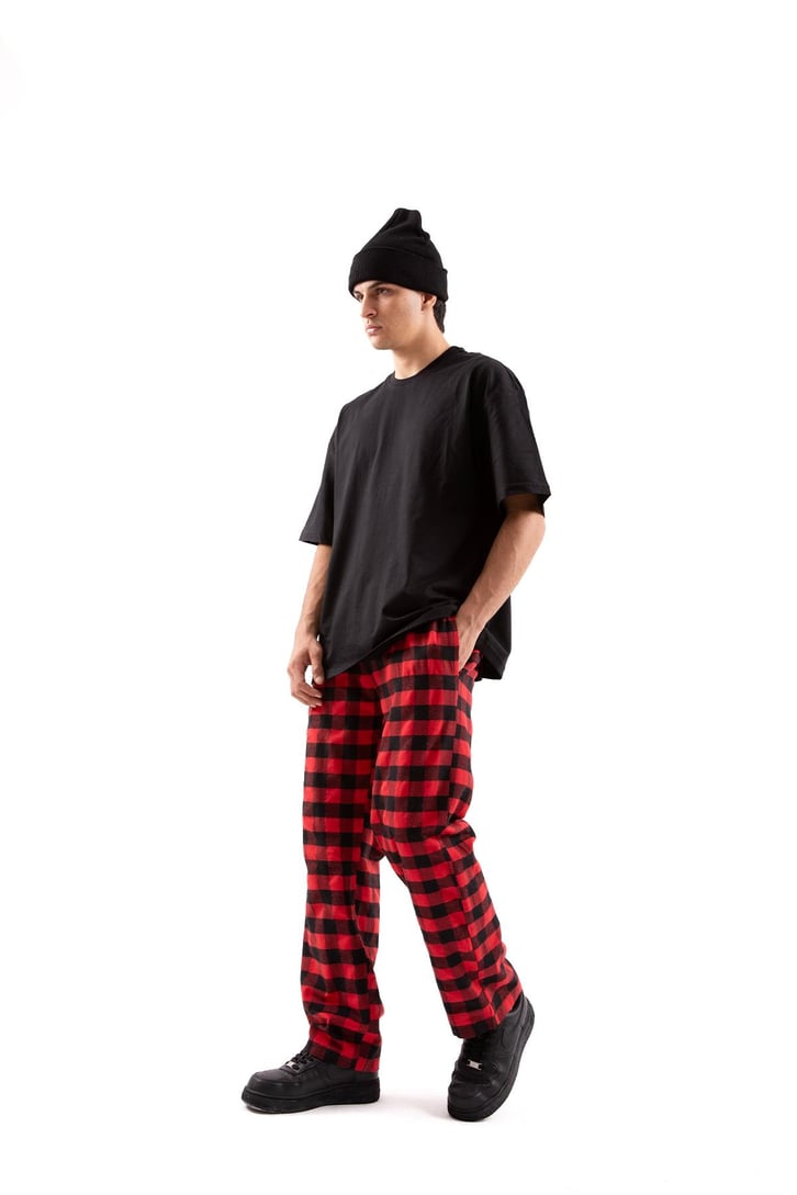 Ekoseli Bel İpli Kırmızı Pijama