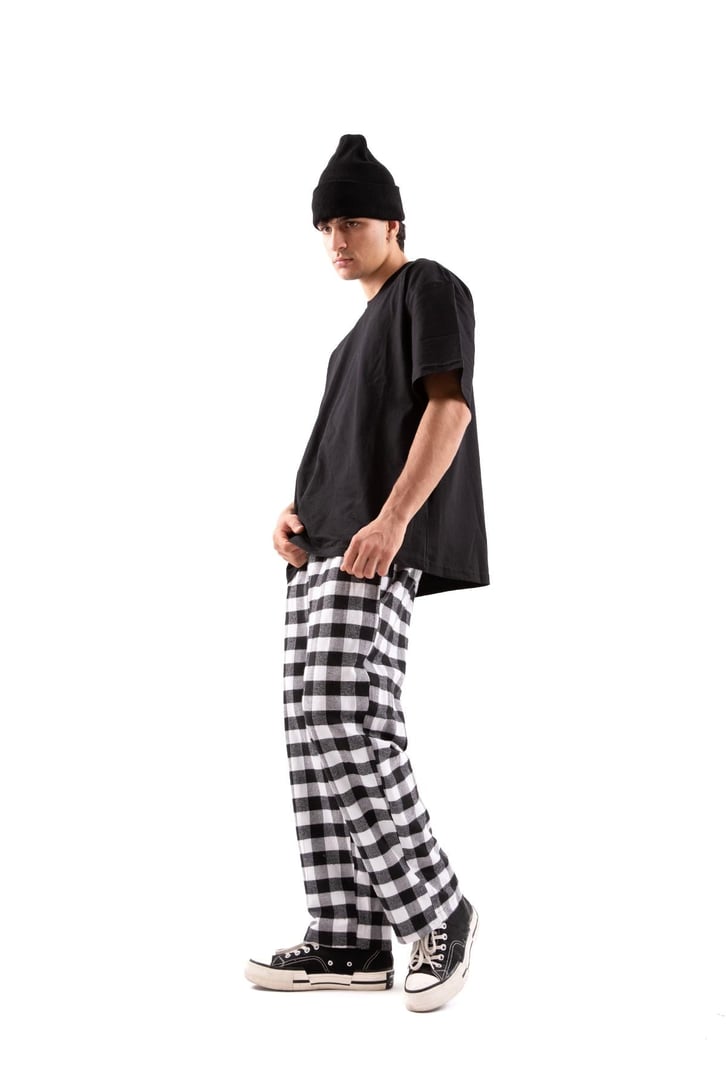 Ekoseli Bel İpli Siyah Pijama