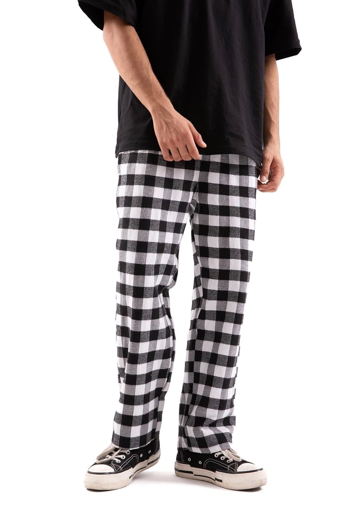 Ekoseli Bel İpli Siyah Pijama