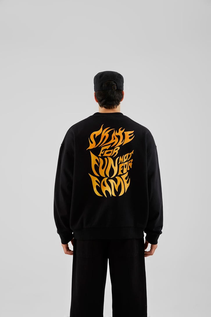 Enjoyment Baskılı Siyah Oversize Sweatshirt