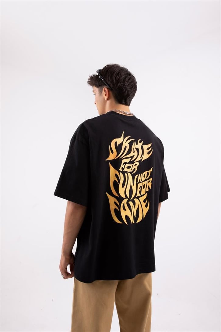 Enjoyment Baskılı Siyah Oversize Tshirt