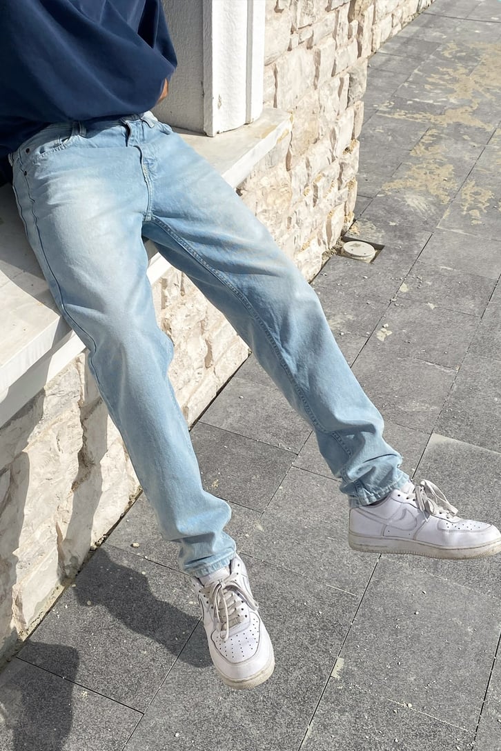 Eskitme Buz Mavisi Baggy Jean