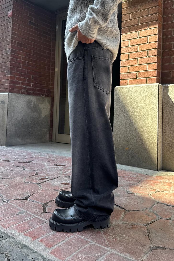 Eskitme Çizgili Baggy Jean