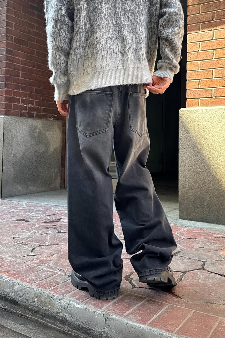 Eskitme Çizgili Baggy Jean