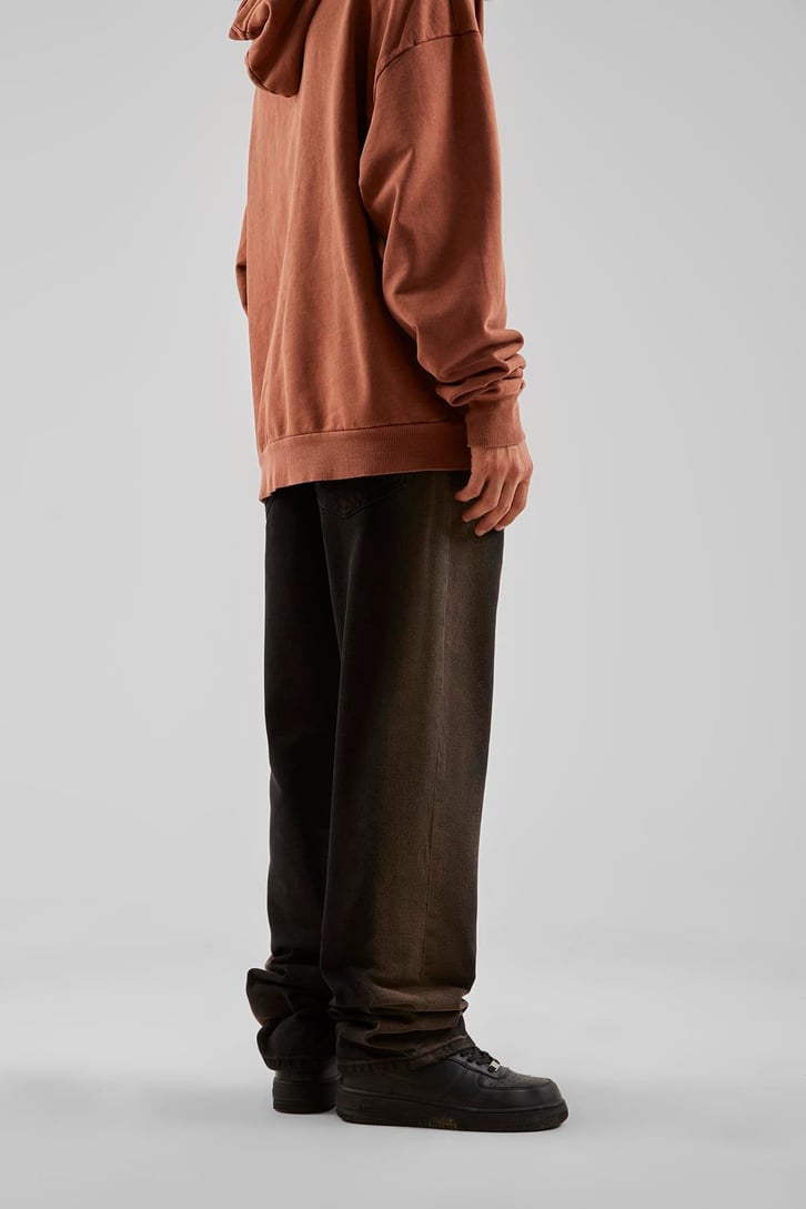 Eskitme Detaylı Siyah Baggy Jean