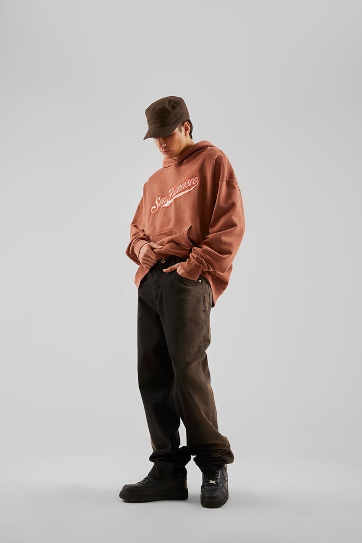 Eskitme Detaylı Siyah Baggy Jean