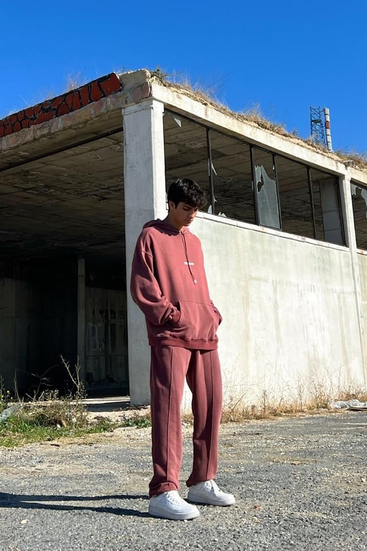 Essence of Life Baskılı Bordo Acid Wash Eşofman Takımı