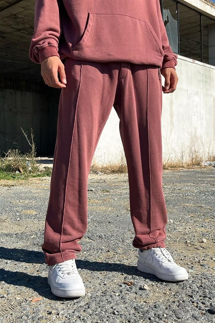 Essence of Life Baskılı Bordo Acid Wash Eşofman Takımı
