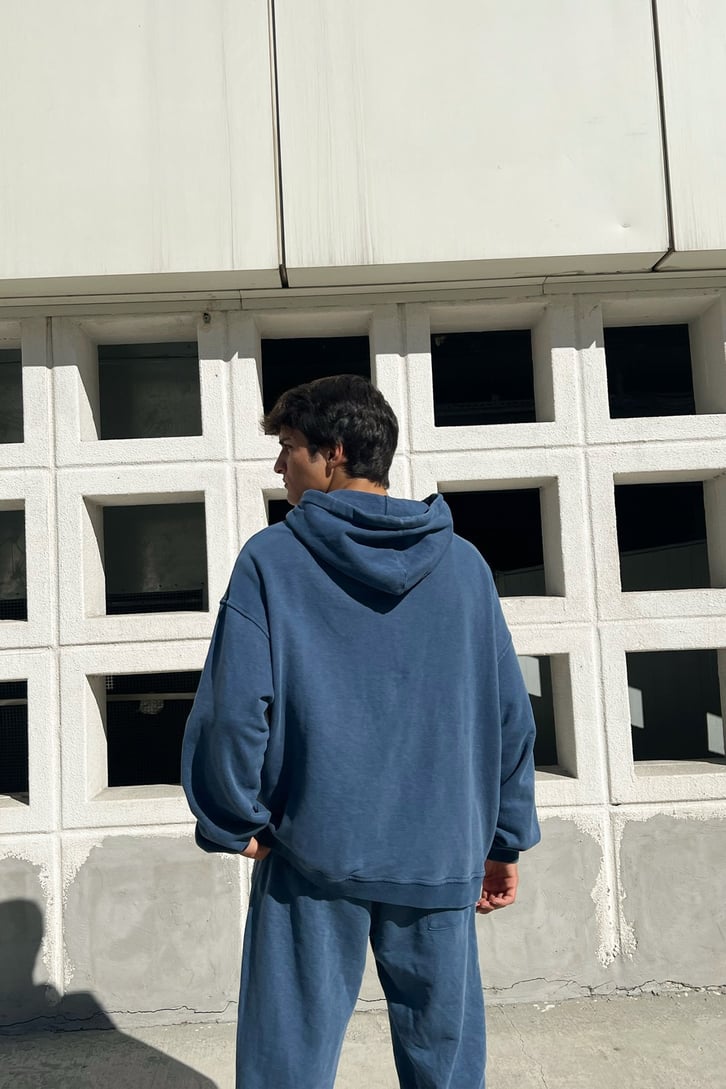 Essence of Life Baskılı Mavi Acid Wash Eşofman Takımı