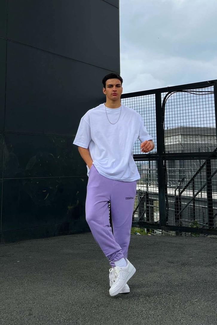 Essentials Baskılı Lila Jogger Eşofman Altı