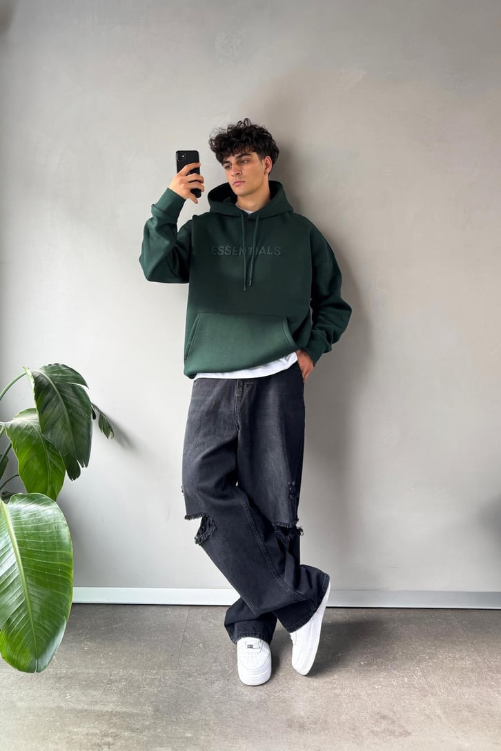 Essentials Baskılı Oversize Hoodie