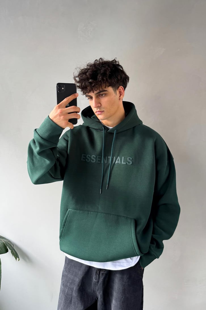 Essentials Baskılı Oversize Hoodie