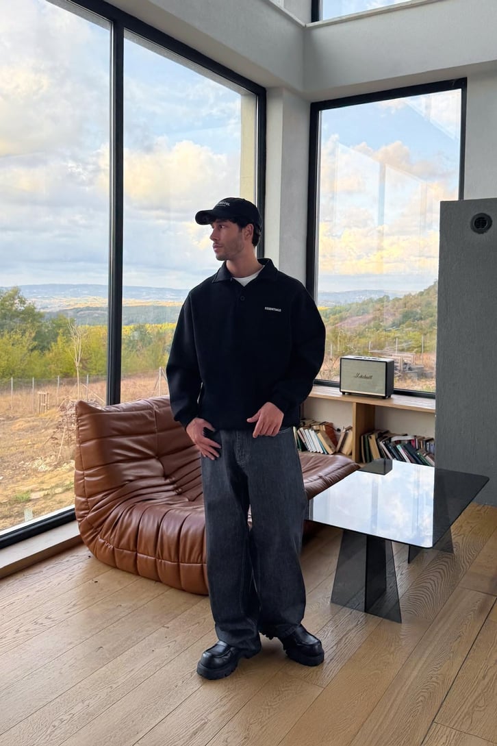 Essentials Baskılı Polo Yaka Sweatshirt
